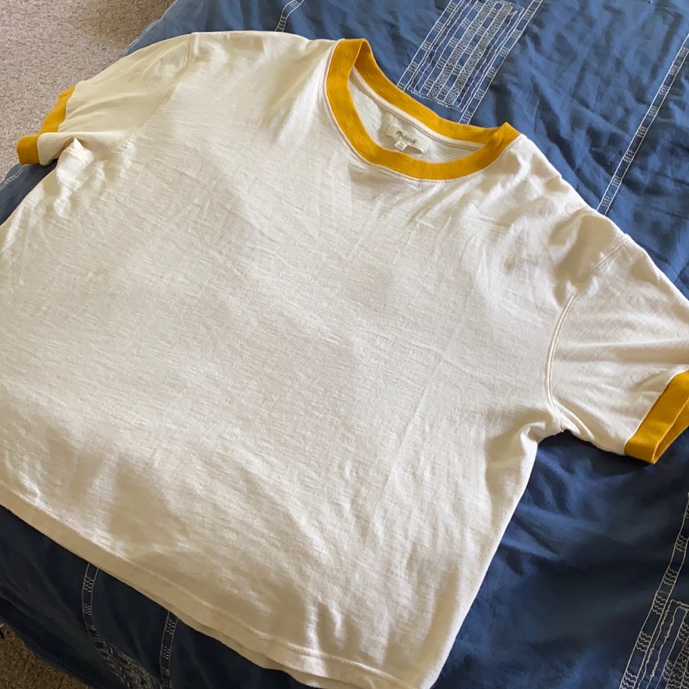 Cream and Mustard Madewell Ringer Tee